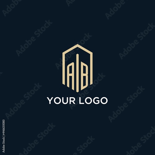AB initial monogram logo with hexagonal shape style, real estate logo design ideas inspiration