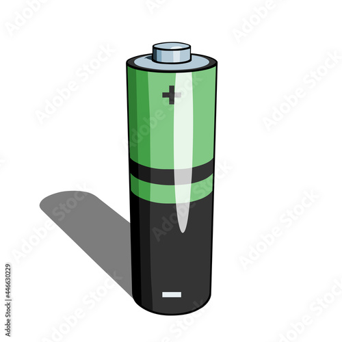 AA or AAA battery icon with shadow on white background. Simple vector illustration