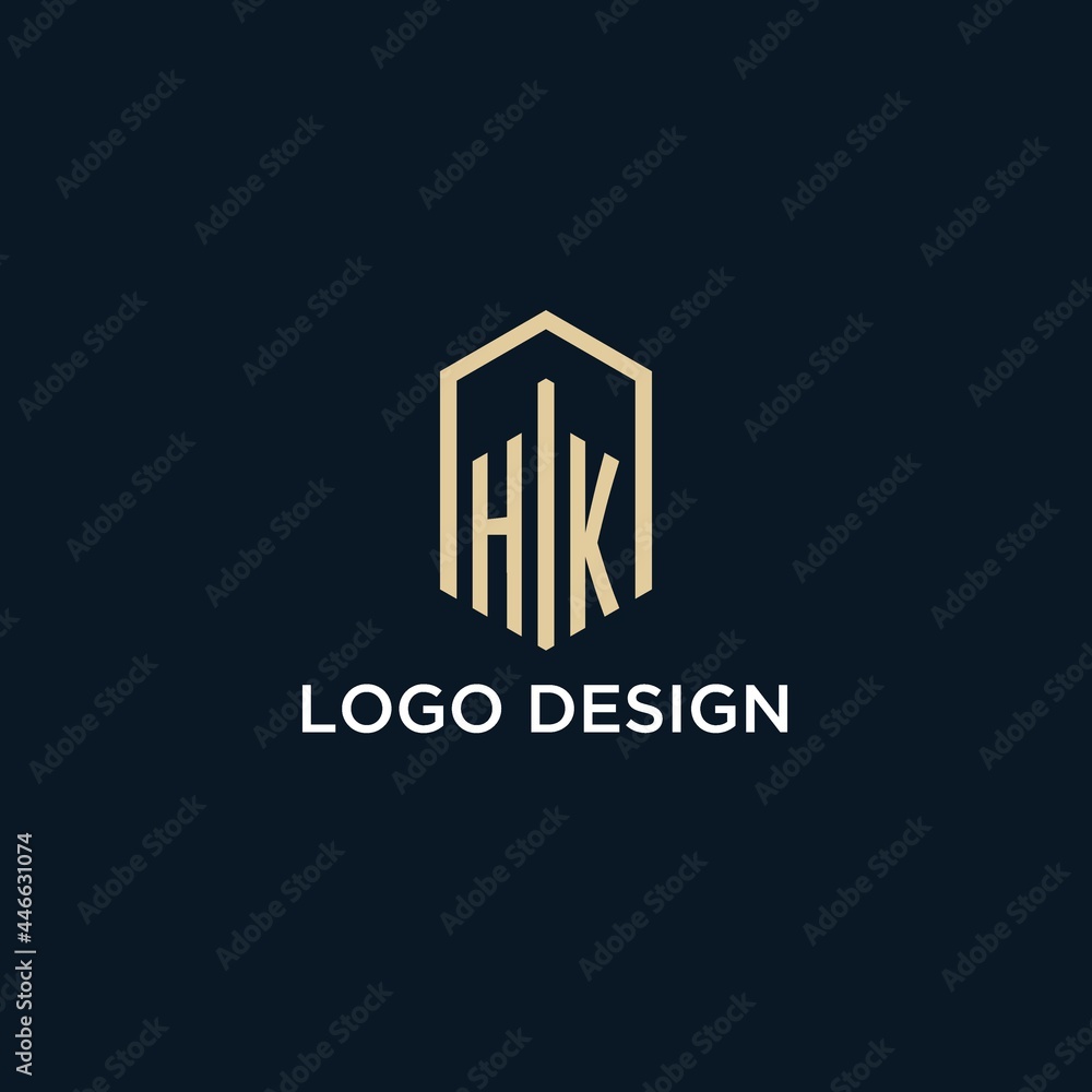 HK initial monogram logo with hexagonal shape style, real estate logo ...