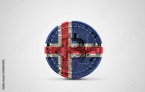 Iceland flag on a bitcoin cryptocurrency coin. 3D Rendering