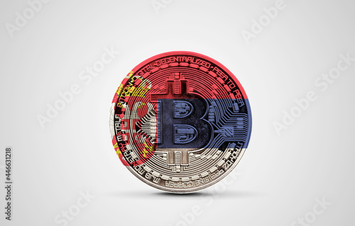 Serbia flag on a bitcoin cryptocurrency coin. 3D Rendering
