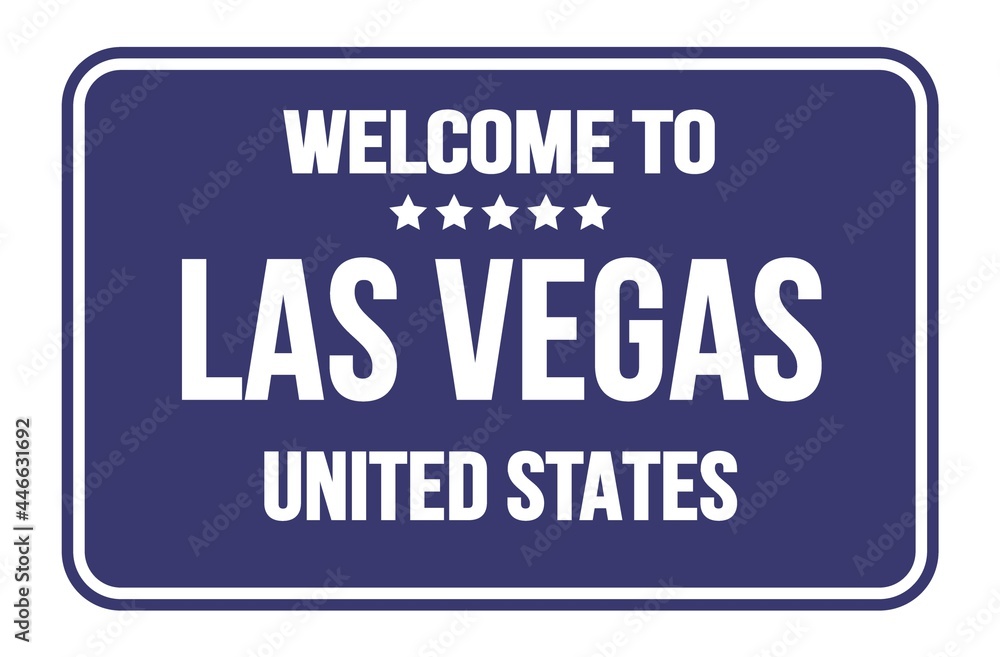 WELCOME TO LAS VEGAS - UNITED STATES, words written on blue street sign stamp