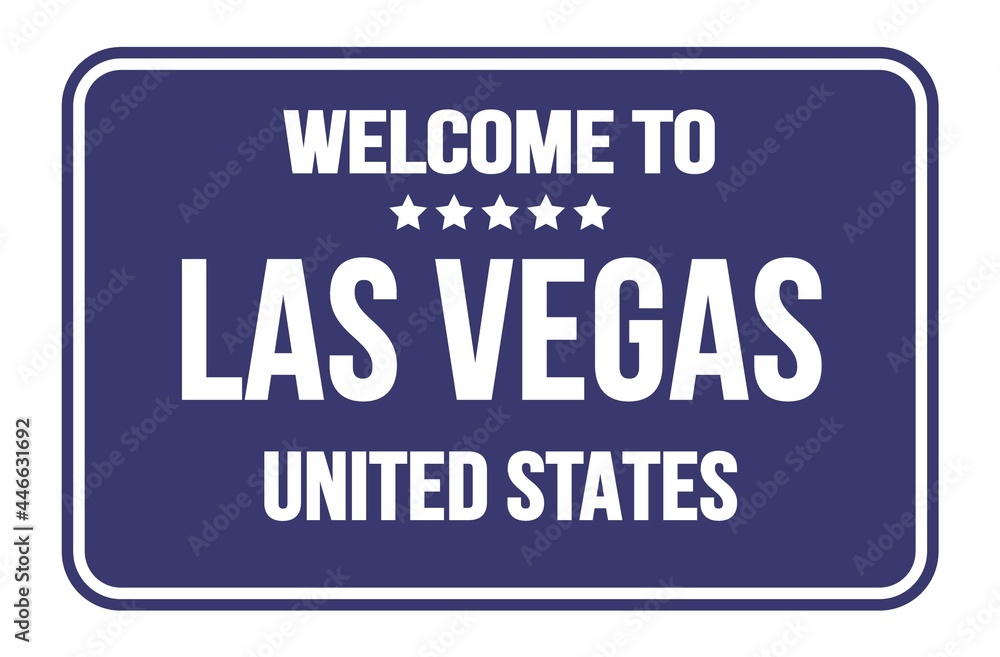 WELCOME TO LAS VEGAS - UNITED STATES, words written on blue street sign stamp WELCOME TO LAS VEGAS - UNITED STATES, words written on blue street sign stamp