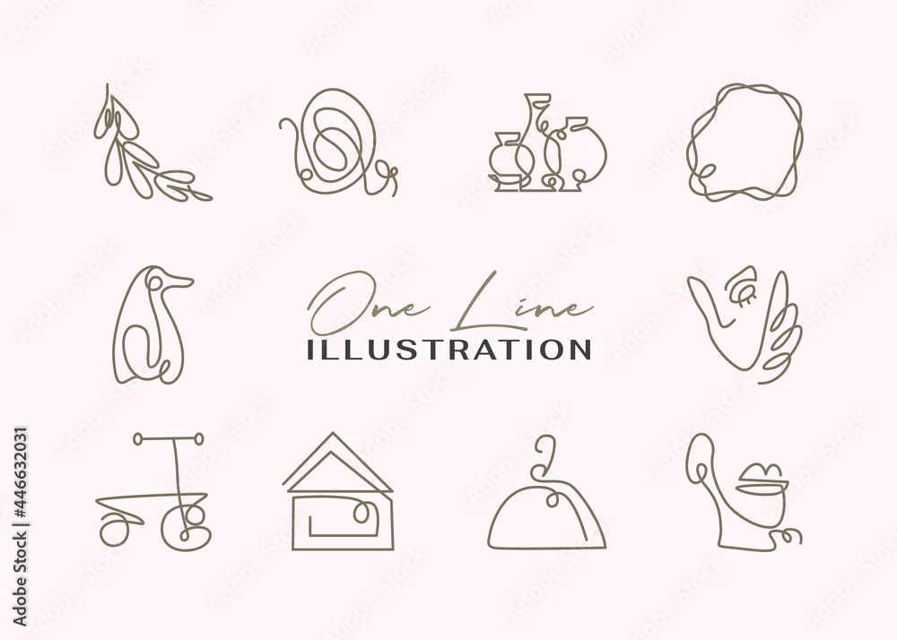 One Line Icon Set. Hand drawn minimalism style vector illustration.