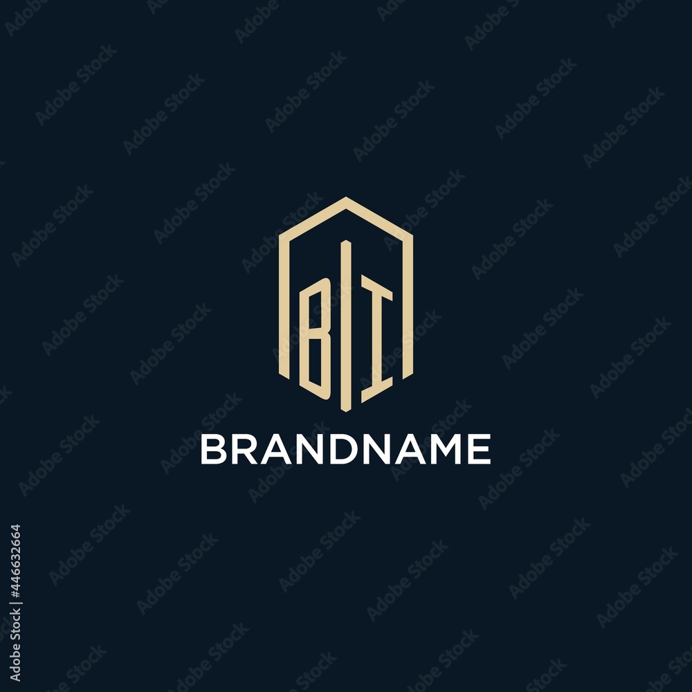 BI initial monogram logo with hexagonal shape style, real estate logo ...