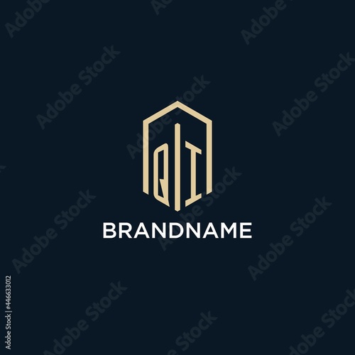 QI initial monogram logo with hexagonal shape style, real estate logo design ideas inspiration