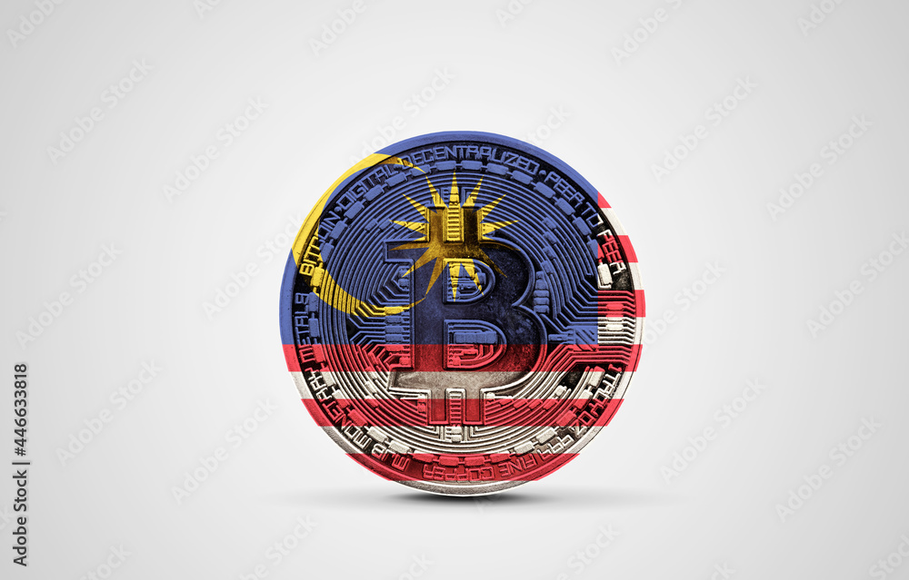 Obraz premium Malaysia flag on a bitcoin cryptocurrency coin. 3D Rendering