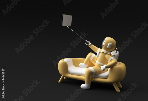 3d Render Astronaut make selfie 3d illustration Design.