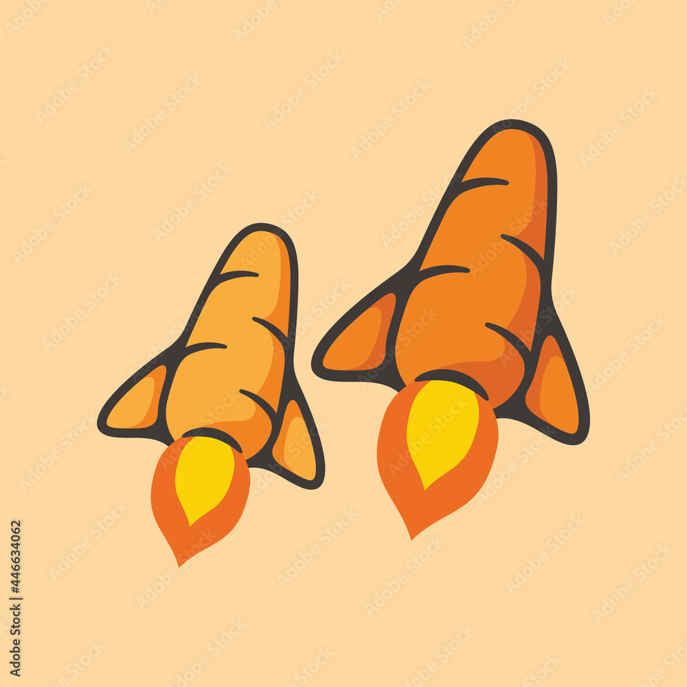 Two carrocket is carrot and rocket symbol logo with cartoon style line art illustration design vector Two carrocket is carrot and rocket symbol logo with cartoon style line art illustration design vector