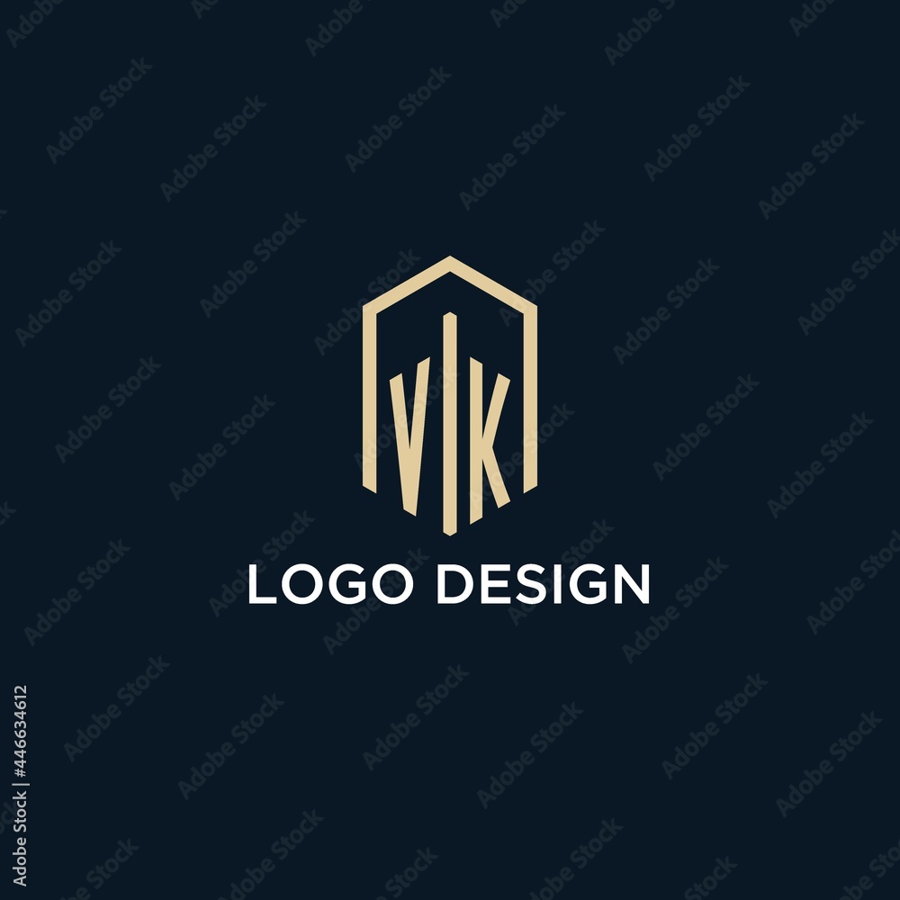 VK initial monogram logo with hexagonal shape style, real estate logo ...
