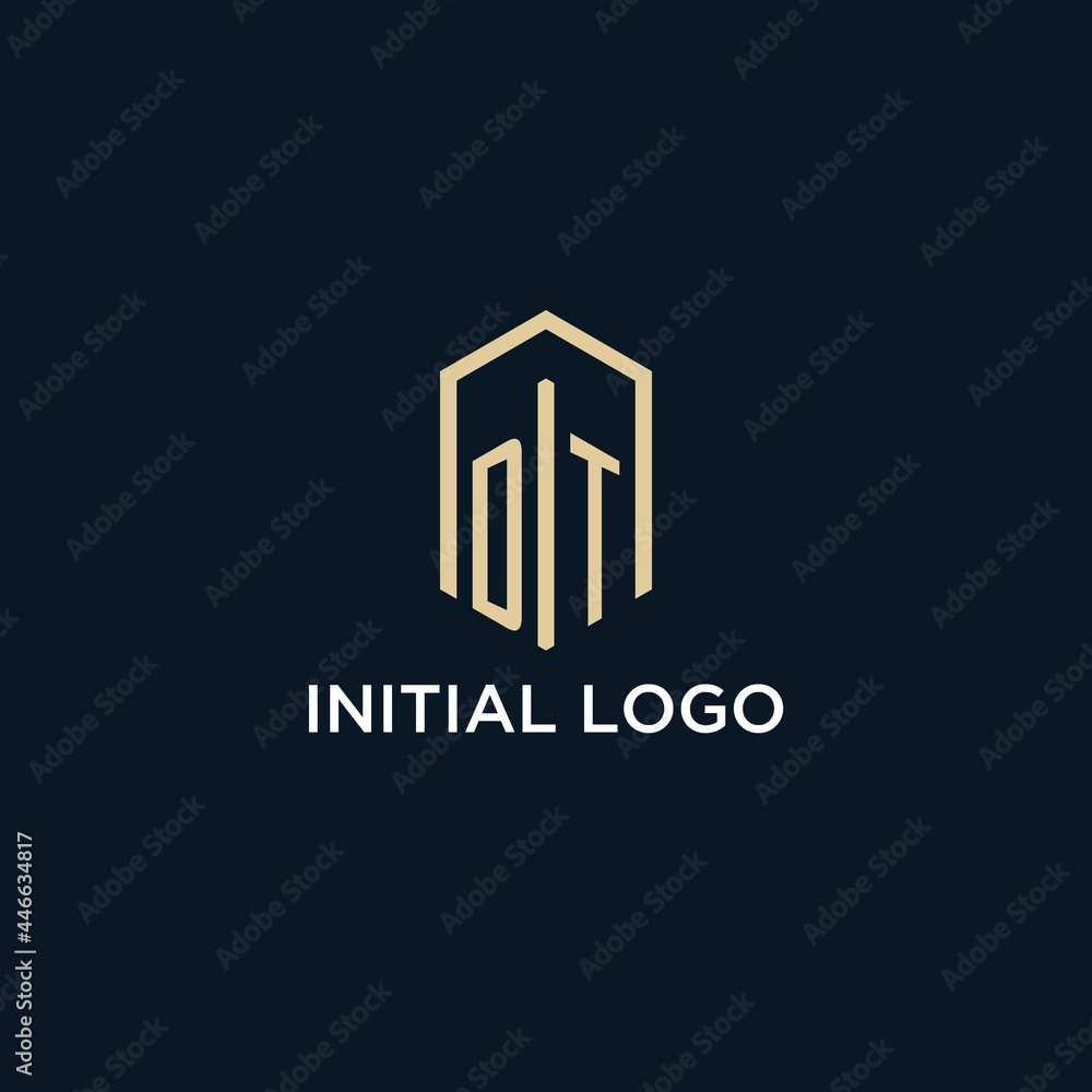 DT initial monogram logo with hexagonal shape style, real estate logo ...