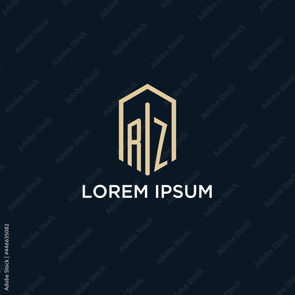 RZ initial monogram logo with hexagonal shape style, real estate logo ...