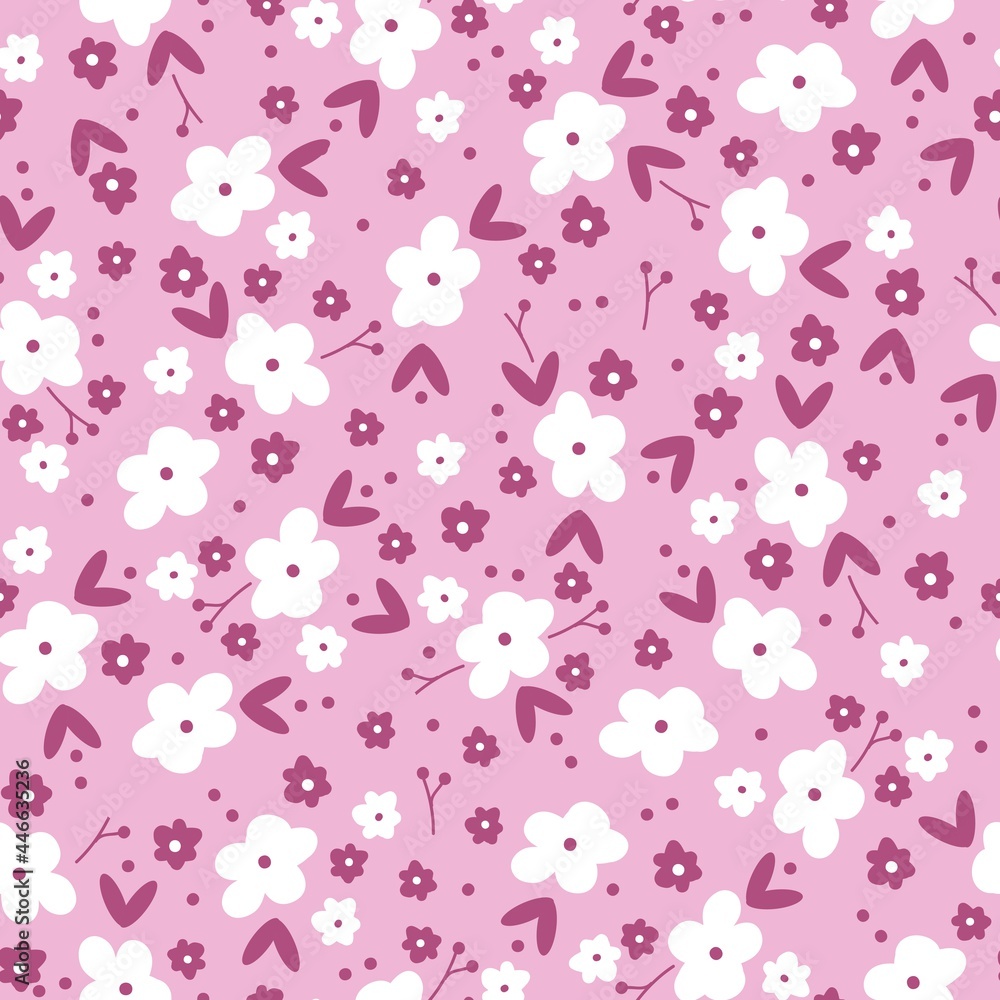 cute white flowers on pink background pattern .vector texture . fashionable print for textiles and wallpaper.