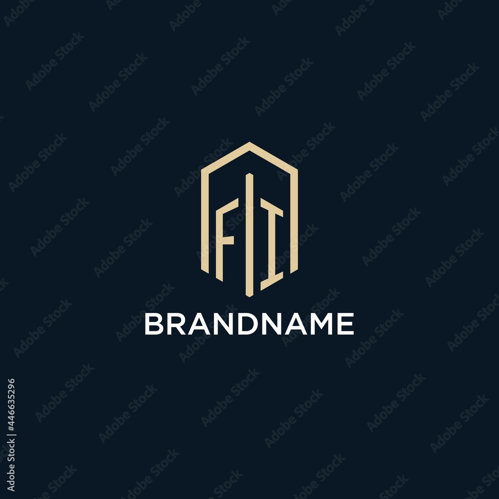 FI initial monogram logo with hexagonal shape style, real estate logo ...