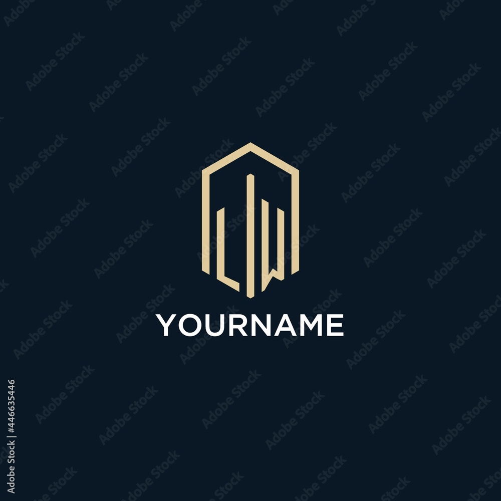 LW initial monogram logo with hexagonal shape style, real estate logo ...