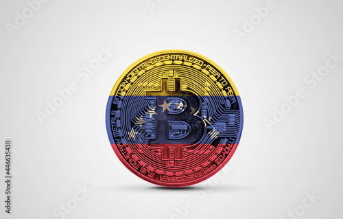 Venezuela flag on a bitcoin cryptocurrency coin. 3D Rendering