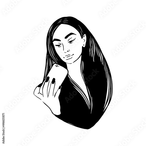 A girl takes a selfie. Vector illustration