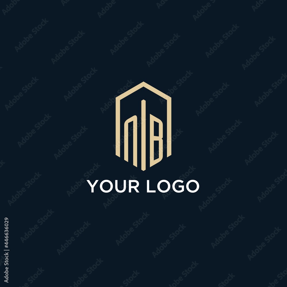 NB initial monogram logo with hexagonal shape style, real estate logo ...