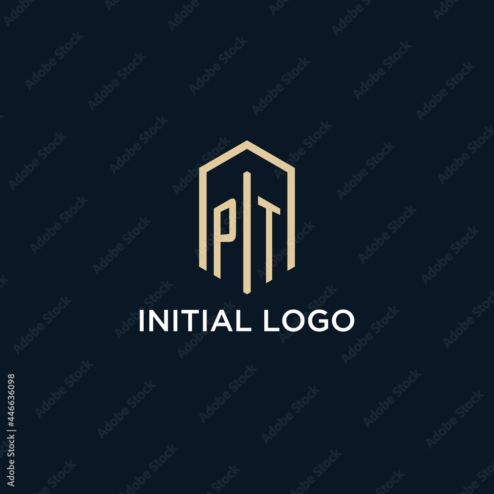 Vetor de PT initial monogram logo with hexagonal shape style, real ...