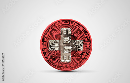 Fotografie Switzerland flag on a bitcoin cryptocurrency coin. 3D Rendering