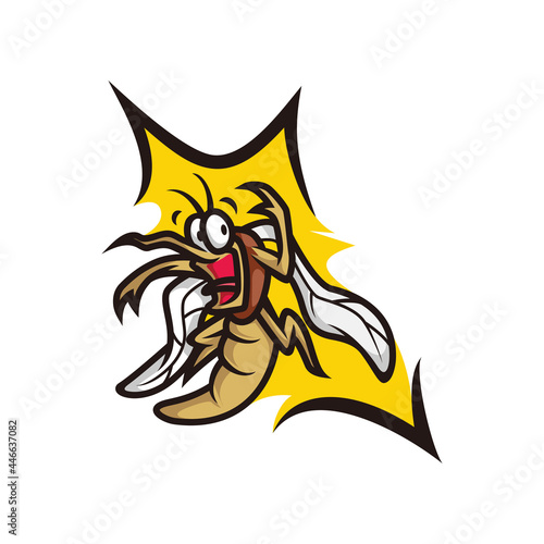 Smashed mosquito symbol logo with cartoon style line art illustration design vector