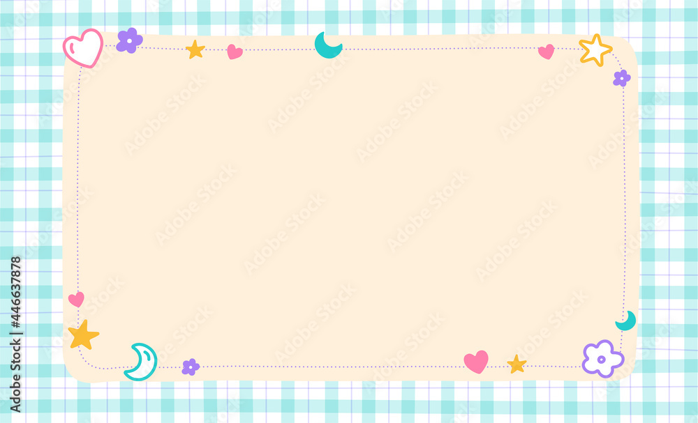 Outline Confetti Cute Ornament Element Heart Star Flower Moon Rainbow Pastel Gingham Pattern Paper Background Frame Border. Blank note Cartoon Vector Illustration. Editable Stroke. Outline Confetti Cute Ornament Element Heart Star Flower Moon Rainbow Pastel Gingham Pattern Paper Background Frame Border. Blank note Cartoon Vector Illustration. Editable Stroke.