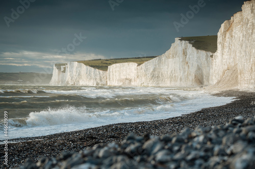 Birling Gap and the Seven Sisters chalk cliffs, East Sussex, South Downs National Park, England photo