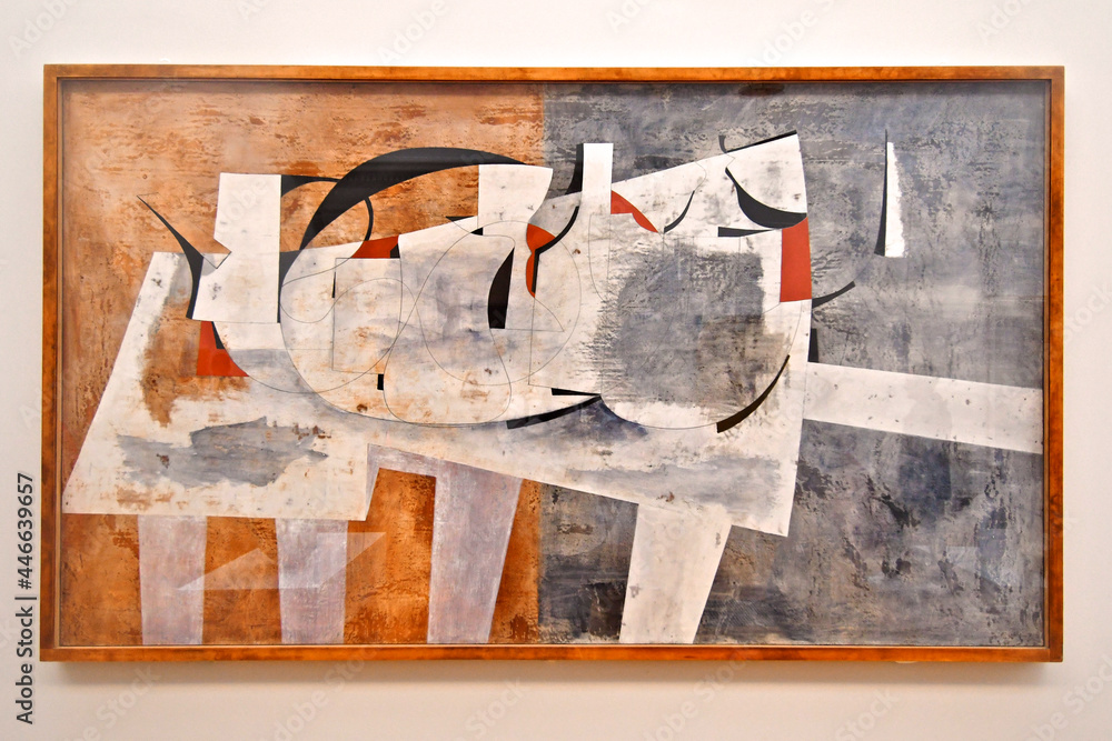 Val d'Orcia 1956 oil, gesso and pencil on masonite by Ben Nicholson. He