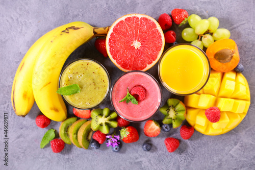 assorted of fresh fruit smoothie- top view