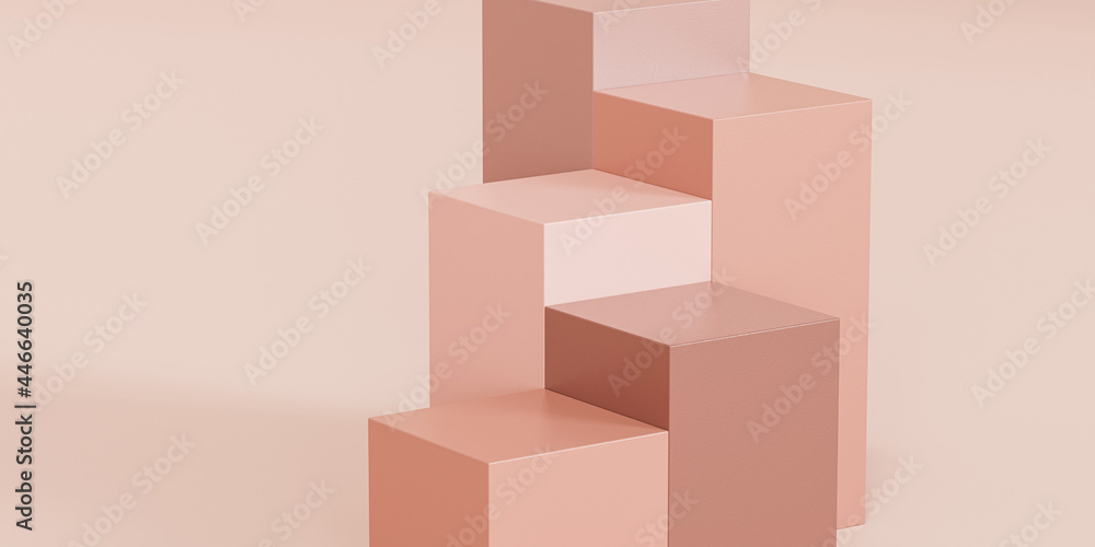 Beige stage podiums or pedestals for products display or advertising on minimal background, 3d render