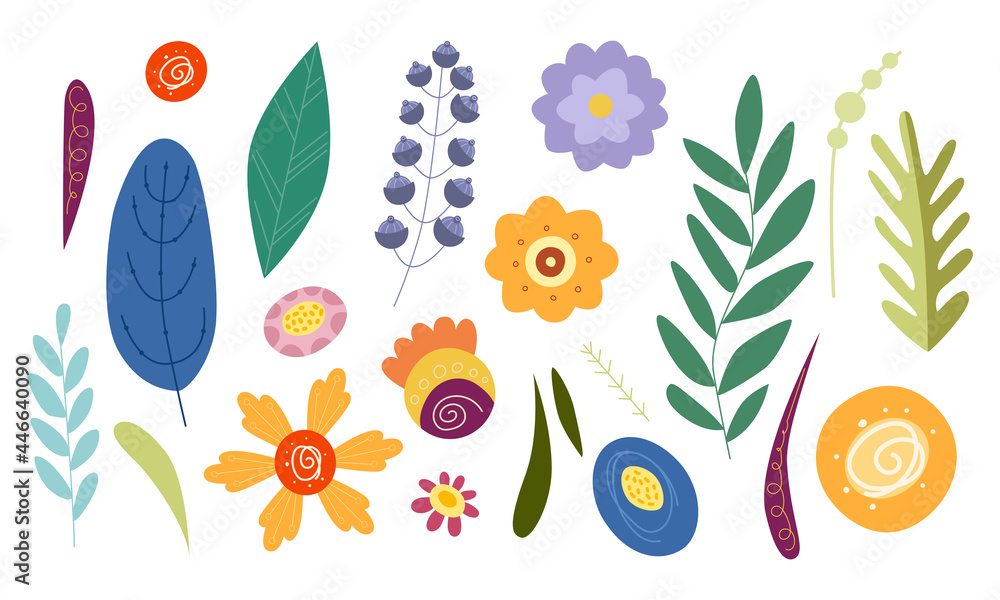 A set of different floral elements. Twigs and leaves. Vector A set of different floral elements. Twigs and leaves. Vector