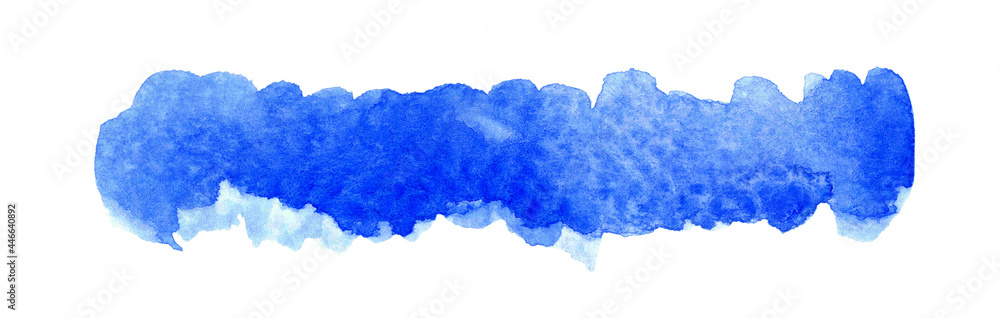 blue watercolor brush stain, water color hand painted on white paper texture, shades of blue for ​horizontal watercolour background