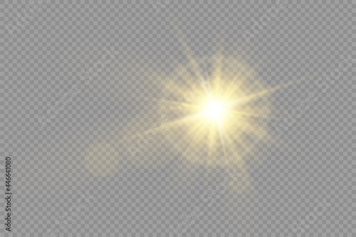 Yellow glowing light bright star  golden sun.