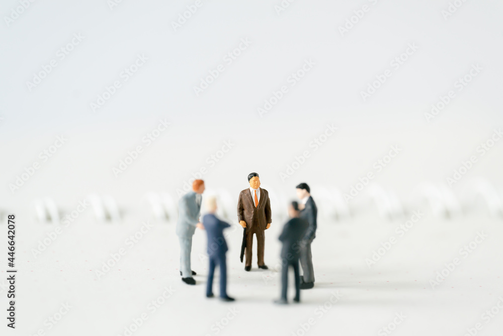 Miniature businessman planning thinking success deal business on white background using as commitment, insurance agreement, travel investment and partnership business development joint venture concept Miniature businessman planning thinking success deal business on white background using as commitment, insurance agreement, travel investment and partnership business development joint venture concept
