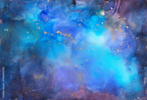 Colourful painted galaxy. Alcohol ink, watercolor modern abstract painting, modern contemporary art.