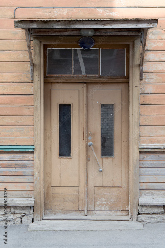 Wooden door in the building Wooden door in the building