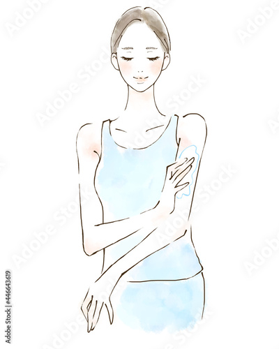 Obraz na płótnie 日焼け止めを塗る女性のイラスト ボディケア w salonie