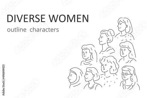 Various women, outline drawing characters for a website, an application