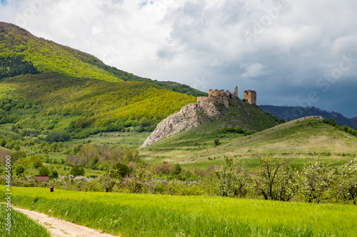 Coltesti Fortress, a spectacular ruin in the panoramic landscape of Trascaului Mountains, Apuseni Mountains, Rimetea, Romania