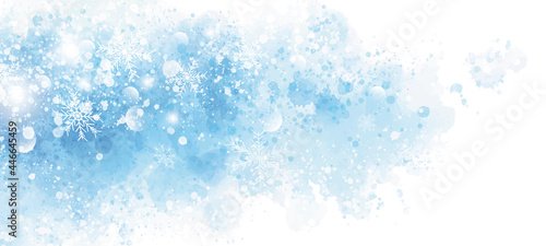 Winter and Christmas background design of snowflake on blue watercolor with copy space