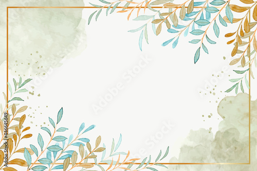 Green leaves frame background with watercolor