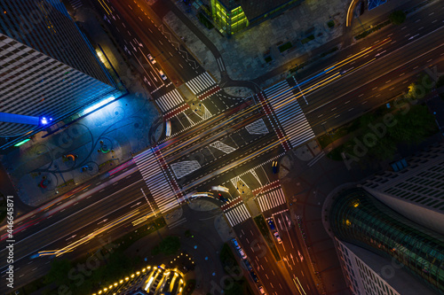 Abstract aerial top down view of crossroad