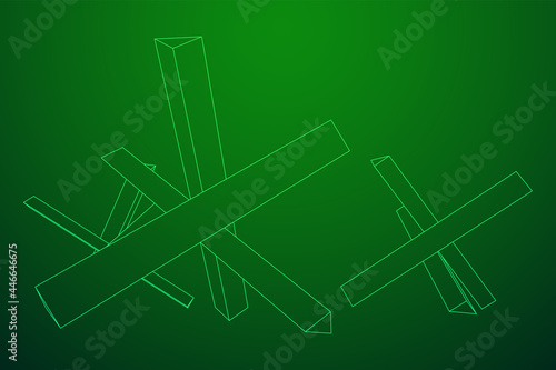 Hedgehog antitank defence. Wireframe low poly mesh vector illustration.
