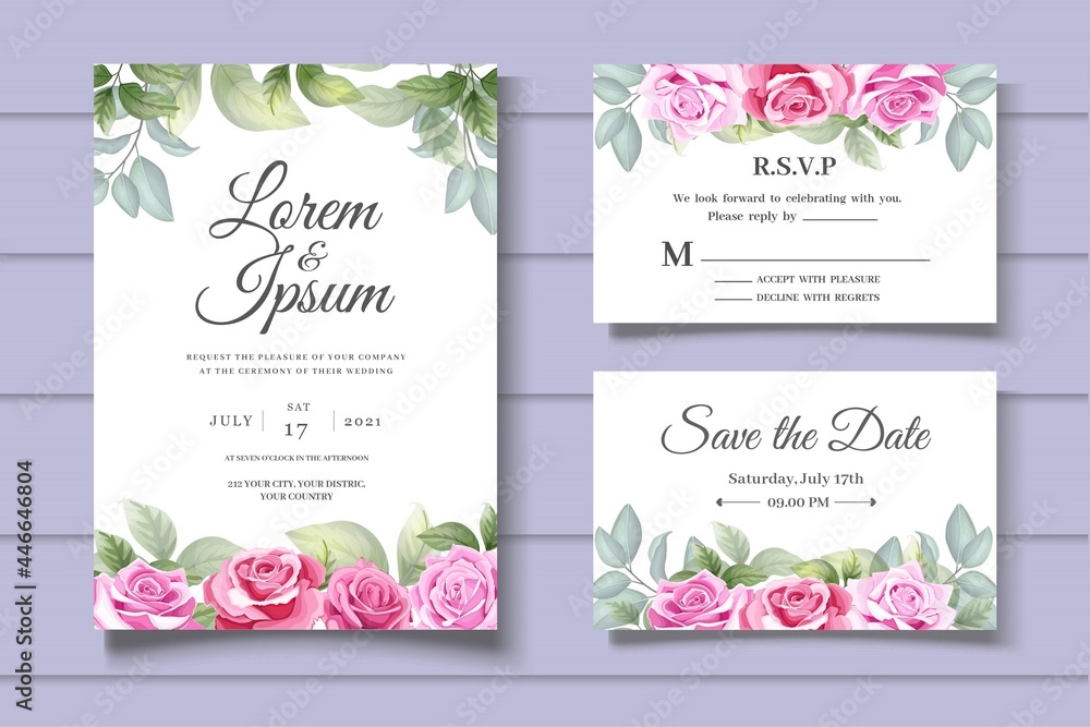 Hand drawn floral invitation card template