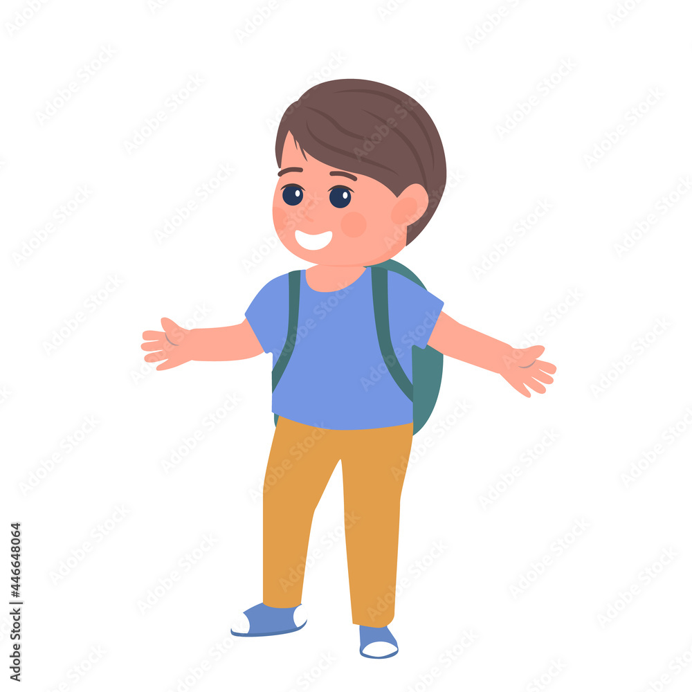 Cute boy character with school bag isolated vector illustration. Back to school concept.