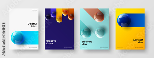 Original handbill A4 design vector concept collection. Colorful realistic spheres front page illustration bundle.