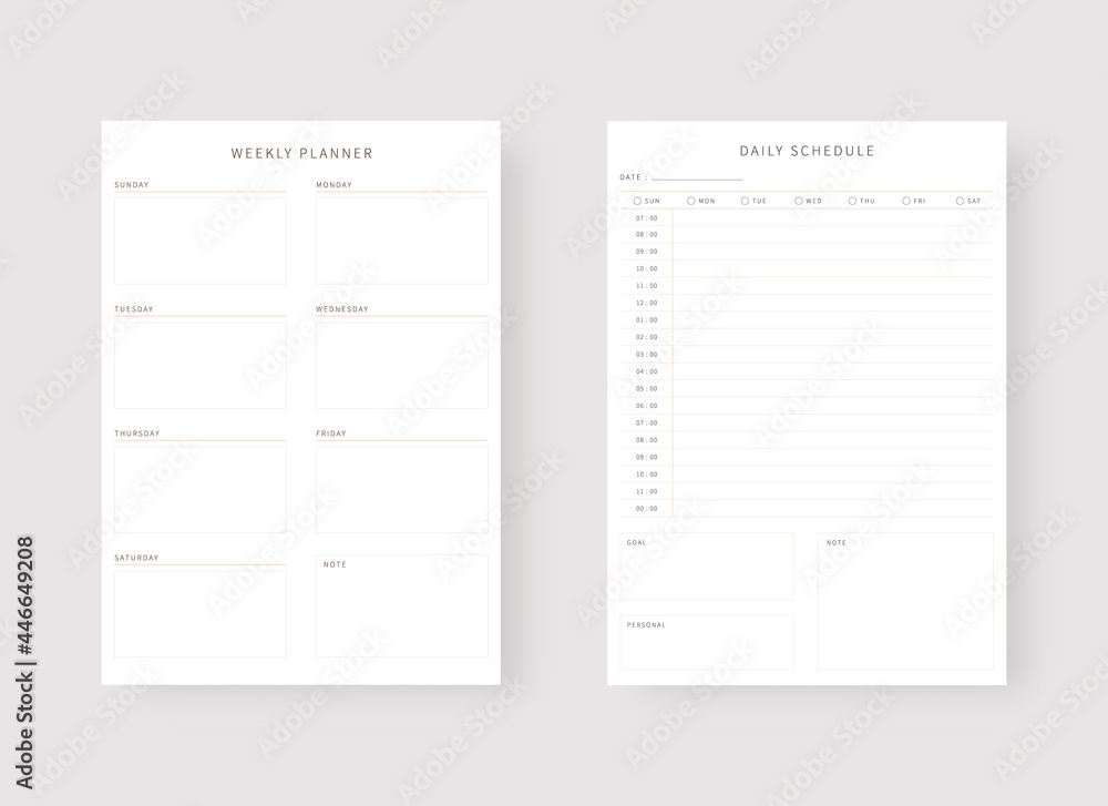 Modern planner template set. Set of planner and to do list. Daily and weekly planner template. Vector illustration. Modern planner template set. Set of planner and to do list. Daily and weekly planner template. Vector illustration.