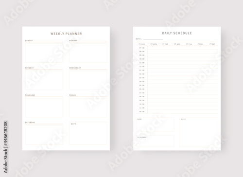 Modern planner template set. Set of planner and to do list. Daily and weekly planner template. Vector illustration. photo