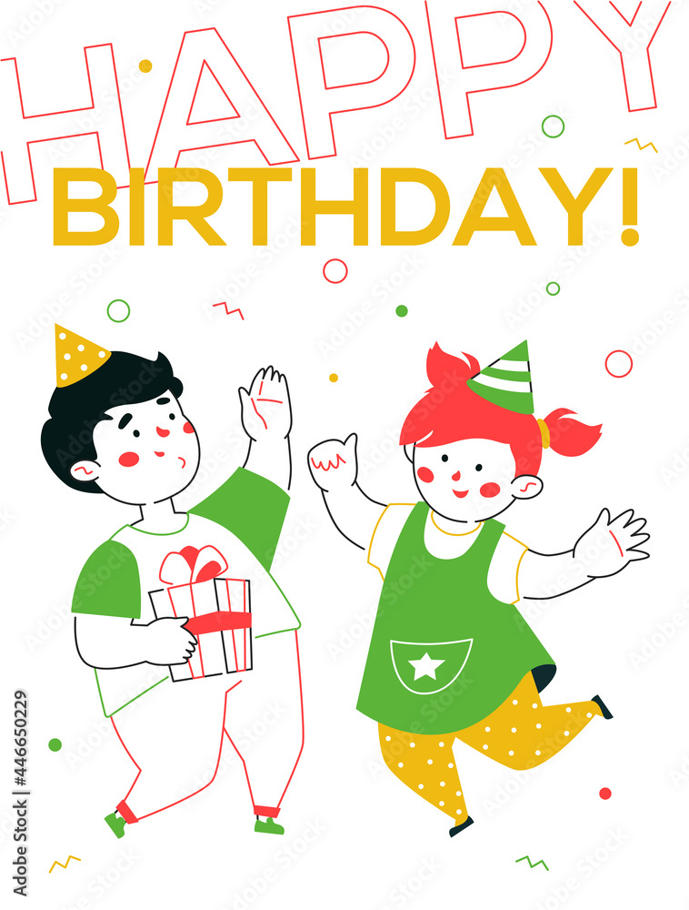 Happy birthday - colorful line design style banner