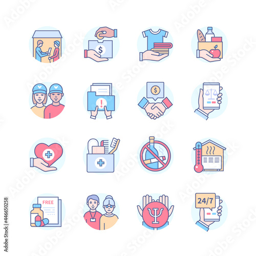 Homeless Assistance - modern colorful line design style icon set